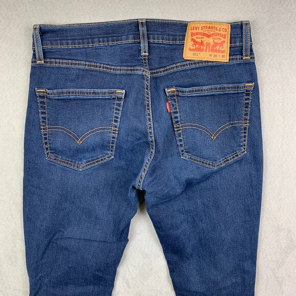 Levis Men Pants 30 Blue Jeans 511 Slim Fit Tapered Stretch Dark Wash Denim 30x30 - Picture 9 of 11